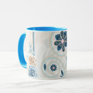 Blau und Aquamarine Blumengrafik, "Leben beleben" Tasse