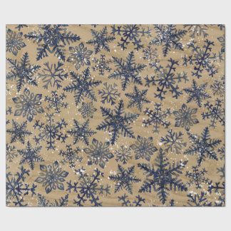 Blau und Aquarell-Schneeflocke-Muster Browns Geschenkpapier