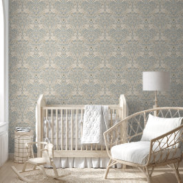 Blau und Beige Flamingo Floral Damask Tapete