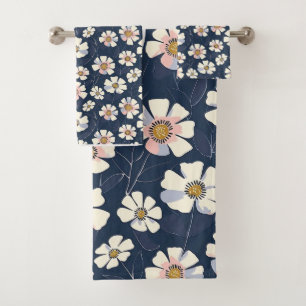 Blau- und Blumendesign Badhandtuch Set