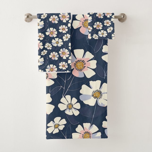 Blau- und Blumendesign Badhandtuch Set (Insitu)