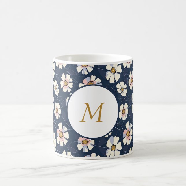 Blau- und Blumendesign Verwandlungstasse (Mittel)