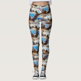 Blau und braun färbte Textur in rauem Holz Leggings