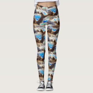 Blau und braun färbte Textur in rauem Holz Leggings