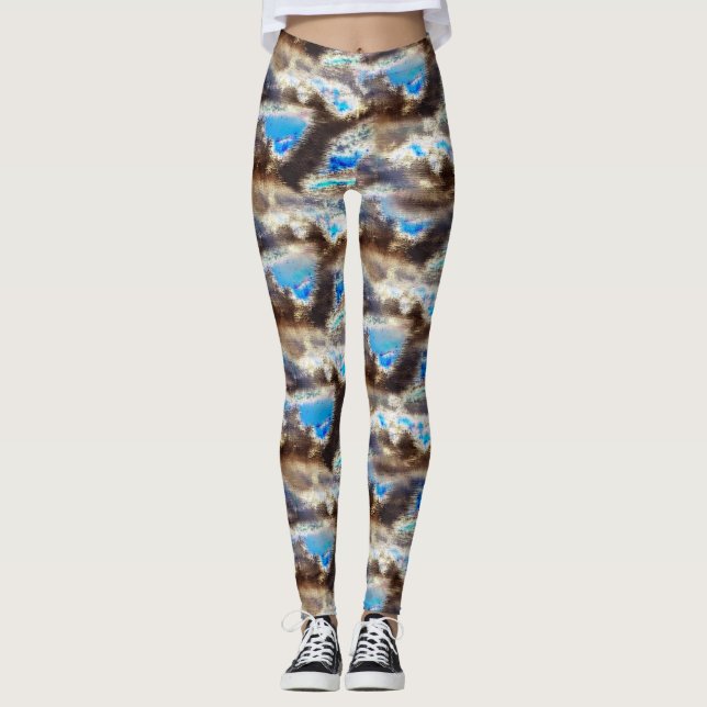 Blau und braun färbte Textur in rauem Holz Leggings (Vorderseite)