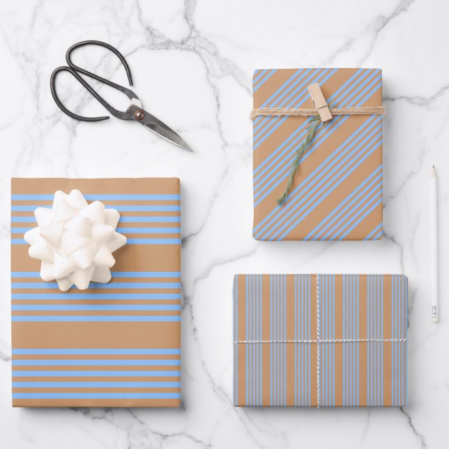 Blau und braun, fünf Streifen Geschenkpapier Set (Vorderseite)