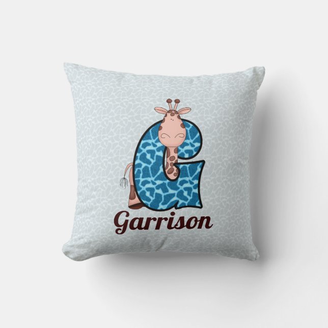 Blau und braun Giraffe Kid's Monogram G Kissen (Vorderseite)