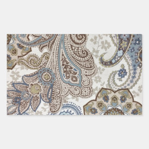 Blau- und Braunpaisley-Muster Rechteckiger Aufkleber