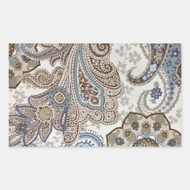 Blau- und Braunpaisley-Muster Rechteckiger Aufkleber (Vorderseite)