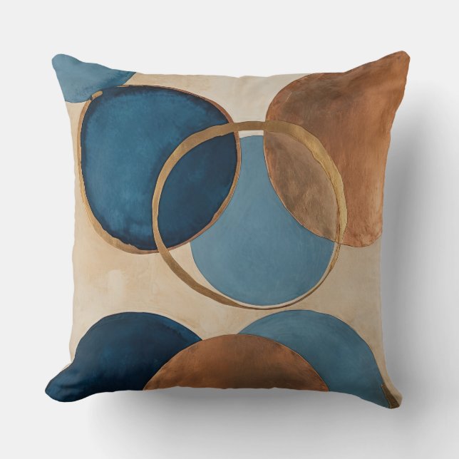 Blau- und Bronzekreise mit goldenen Ringen Kissen (Vorderseite)