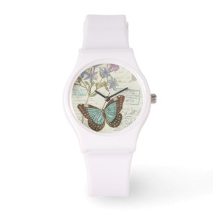 Blau und Brown-Schmetterling Armbanduhr