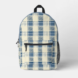 Blau und Creme Kariert Bedruckter Rucksack