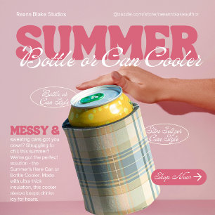 Blau und Creme Kariert Dose oder Flasche Cooler Dosenkühler