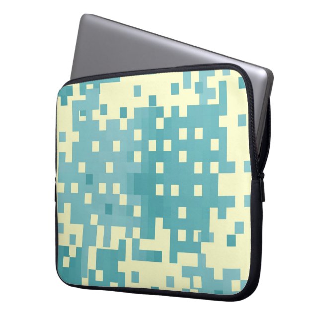 Blau- und Cyan-Pixelmuster Laptopschutzhülle (Vorderseite Links)