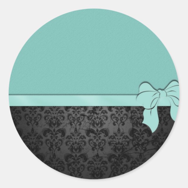 Blau und Damask Runder Aufkleber (Vorderseite)