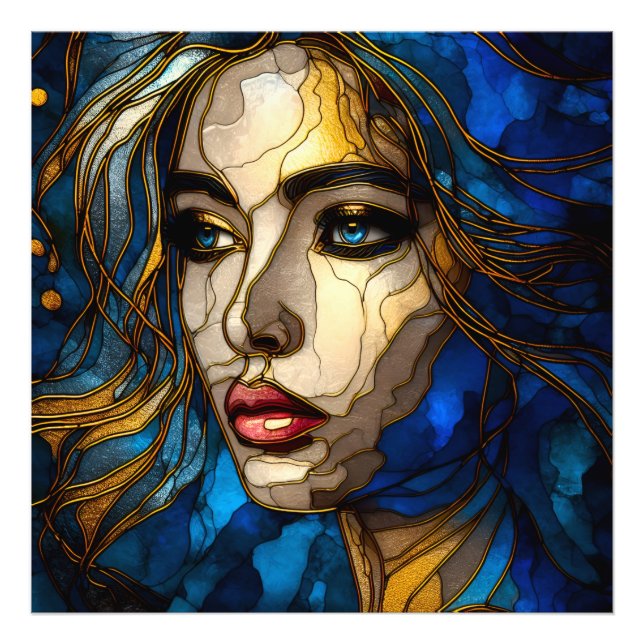 Blau und die goldene Eleganz - KI im Aufstieg Fotodruck (Vorne)