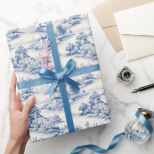 Blau- und Elfenbein-Toile Geschenkpapier