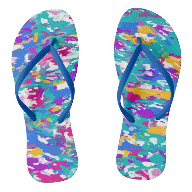 Blau und Fuchsia Abstrakt Flip Flops (Fußbett)