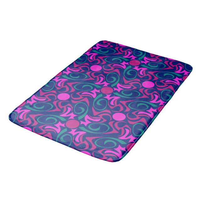 Blau und Fuchsia Pink Star Nahtlose Vector Muster Badematte (Schrägansicht)