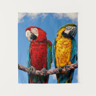 Blau und gelb, Ara und ein Rasierapparat Wandteppich