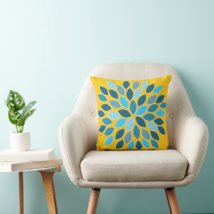 Blau und Gelb Chrysanthemum Floral Kissen