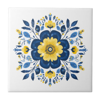Blau und Gelb floral Fliese