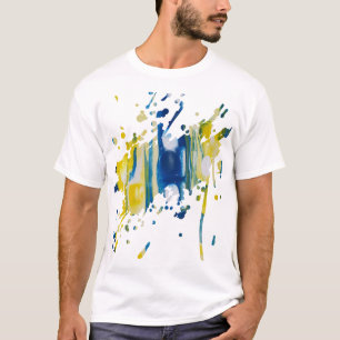 Blau und Gelb handgefertigtes Kunstwerk T-Shirt