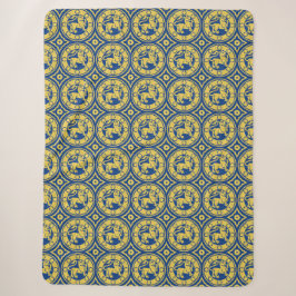 Blau und Gelb Mittelalterliche Löwen Sherpa Blanke Sherpadecke