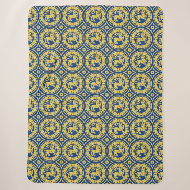 Blau und Gelb Mittelalterliche Löwen Sherpa Blanke Sherpadecke (Vorderseite)