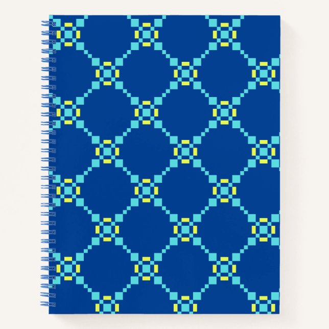 Blau und Gelb Pixel Muster Notizbuch (Vorderseite)