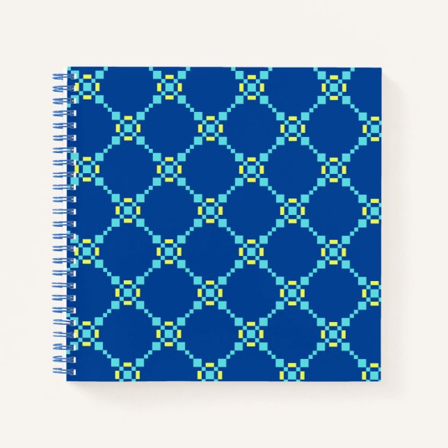 Blau und Gelb Pixel Muster Notizbuch (Vorderseite)