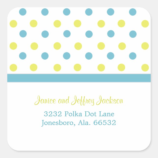 Blau und Gelb: Polka Dot Address Sticker (Vorderseite)