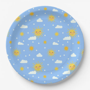 Blau und Gelb Sonnenschein wolkiger Himmel Pappteller