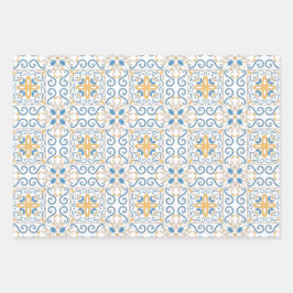 Blau und Gelb Toskanischer Damast Geschenkpapier Set