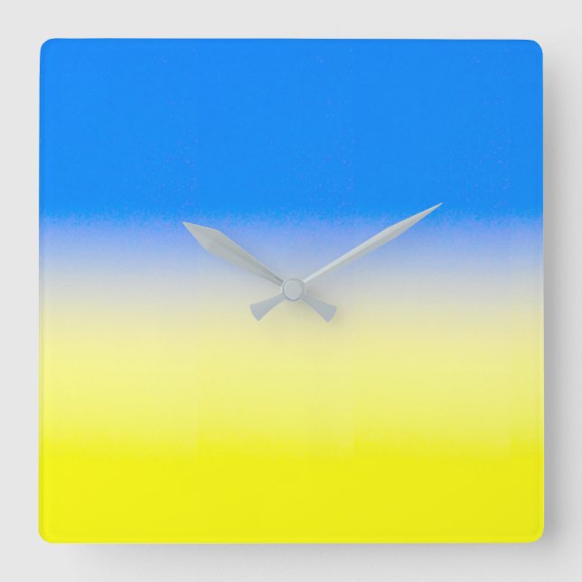 Blau und Gelb Ukraine Inspiriert Frieden gegen den Quadratische Wanduhr (Vorderseite)