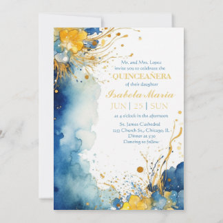 Blau und Gelb Wasserfarbe Quinceanera laden ein Einladung
