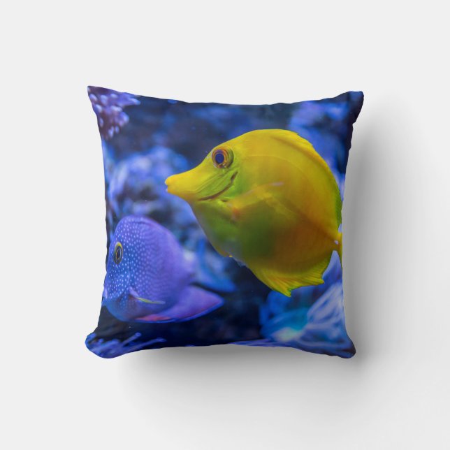 Blau und gelb zwei schöne Fische Kissen (Vorderseite)