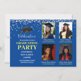 Blau- und Gelbe Graduierungsparty mit mehreren Fot Einladung