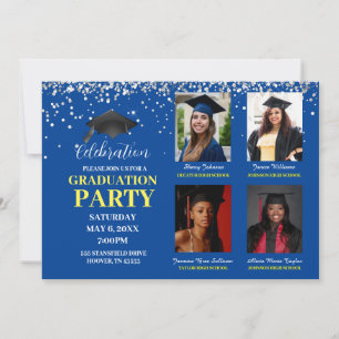 Blau- und Gelbe Graduierungsparty mit mehreren Fot Einladung