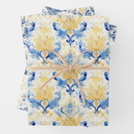 BLAU- UND GELBE-WASSERFARBE GESCHENKPAPIER SET