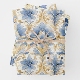 BLAU- UND GELBE-WASSERFARBE GESCHENKPAPIER SET