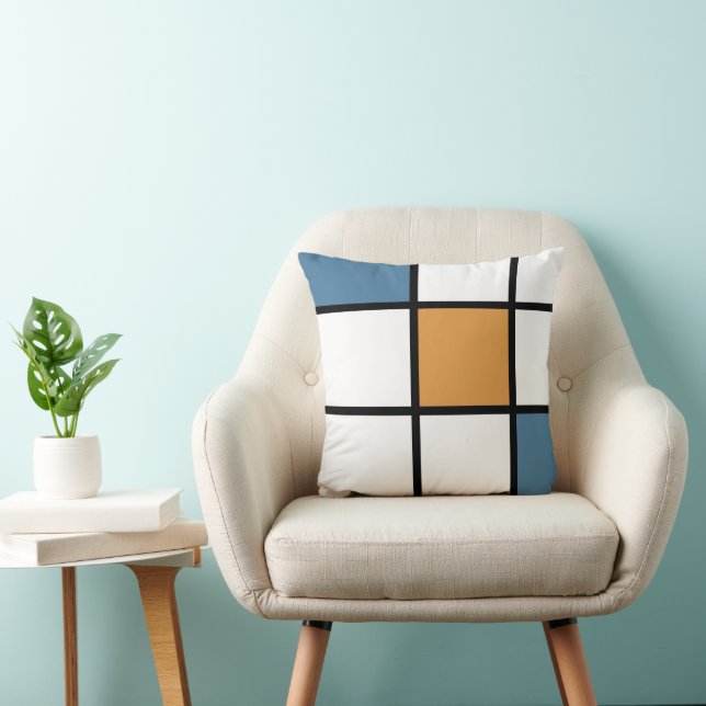 Blau und geometrische Quadrate Kissen (Stuhl )