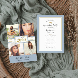 Blau und Gold | 4 Foto Abschluss Einladung