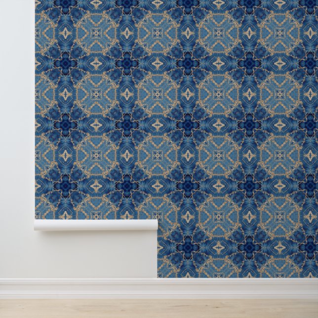 Blau und Gold Arabesque Tapete (Anwendung)