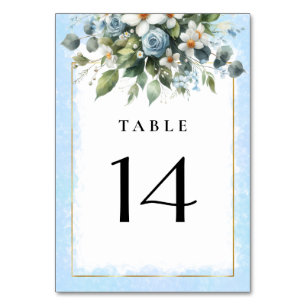 Blau und Gold Elegant Floral Rustikale Aquarellmal Tischnummer