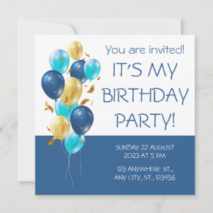 Blau und Gold. Eleganter Geburtstag Einladung