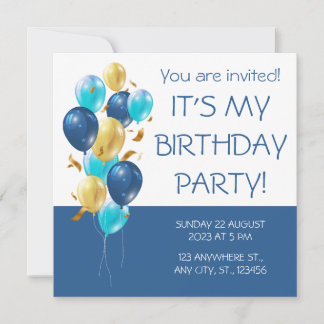 Blau und Gold. Eleganter Geburtstag Einladung