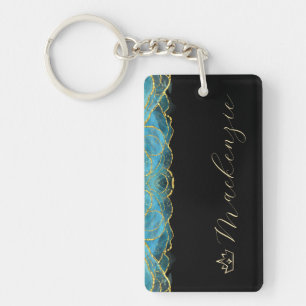 Blau und Gold Elegantes Script Personalisiert Schlüsselanhänger