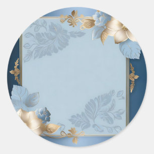 Blau und Gold florale Metalle Runder Aufkleber