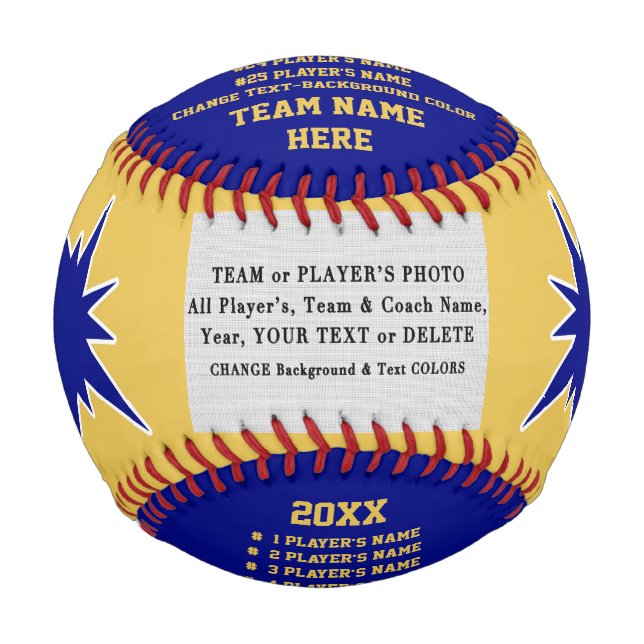 Blau und Gold, Foto und Personalisierter Baseball (Vorderseite)